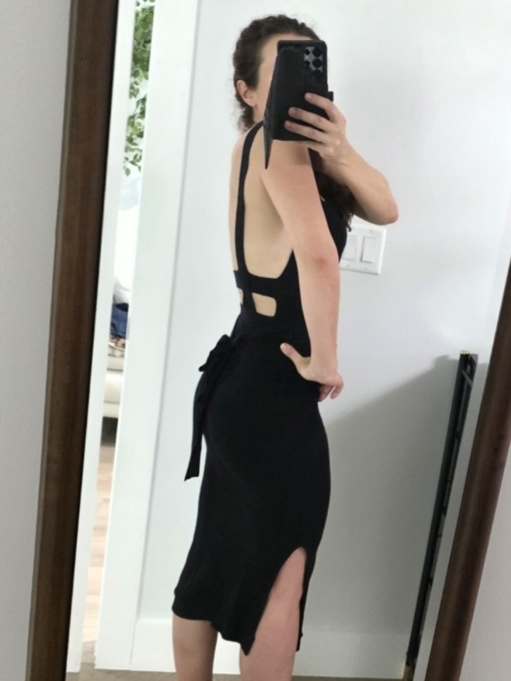 NWT Black Cutout Backless Tie-Back Midi Dress